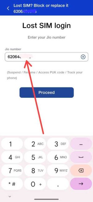 enter lost jio number