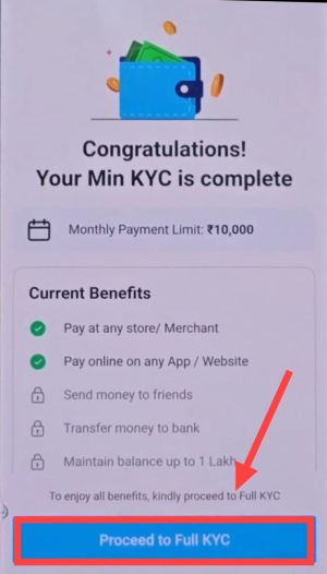 Tap on Proceed to full kyc