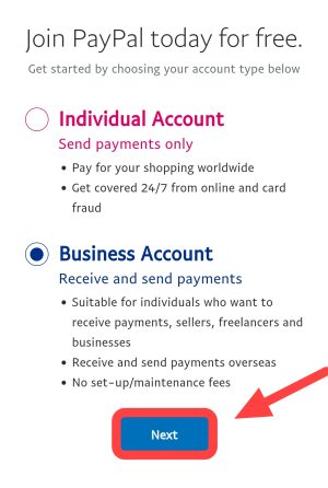 Select buisness account 