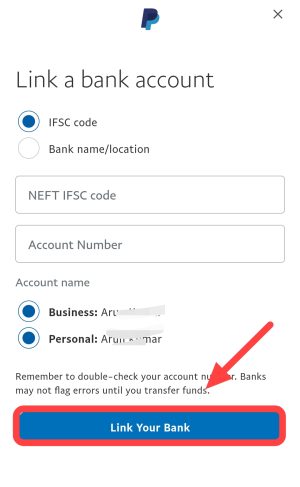 Add bank details 