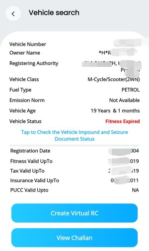 vehicle details mparivahan